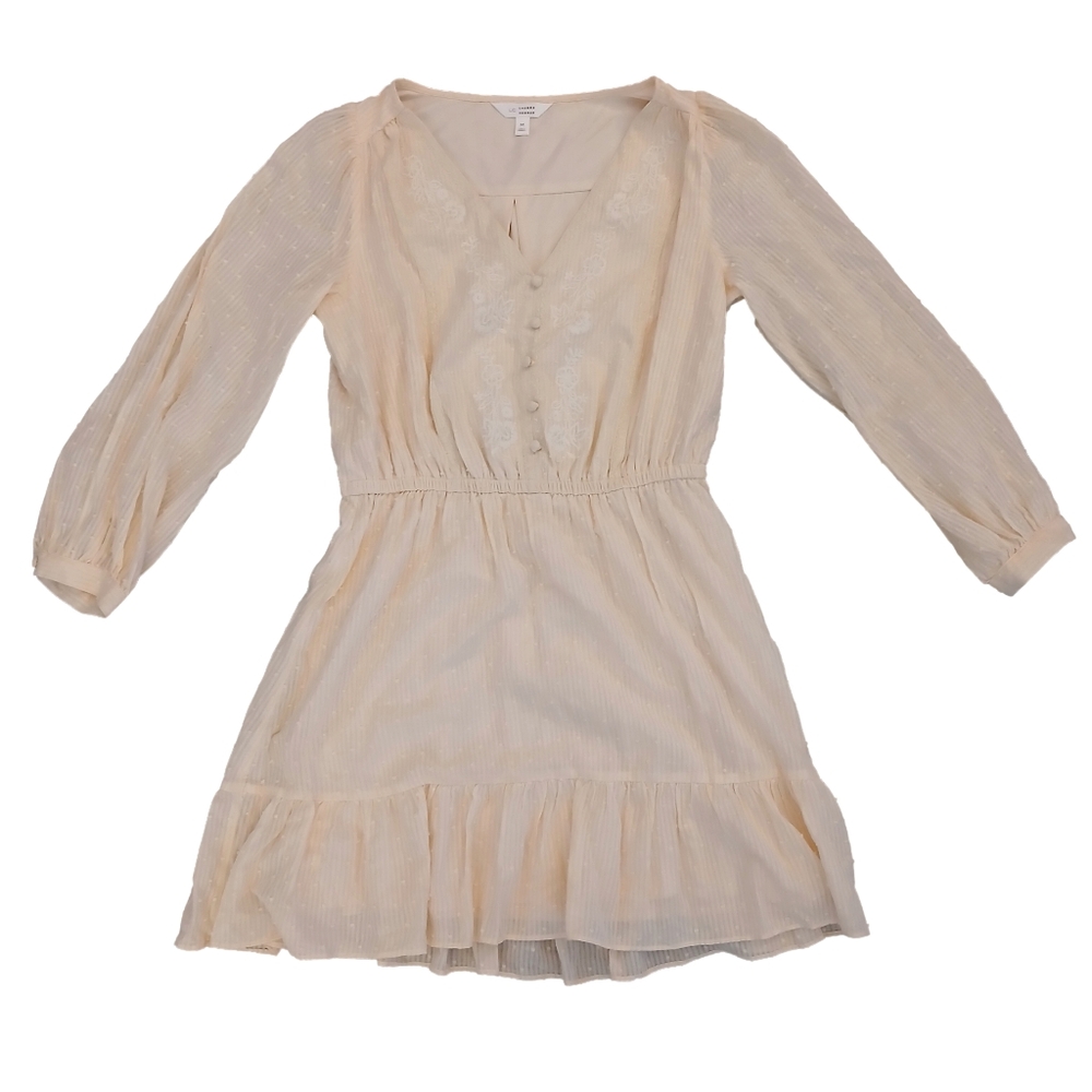 LC Lauren Conrad Cream Textured Casual Dress Embroidered